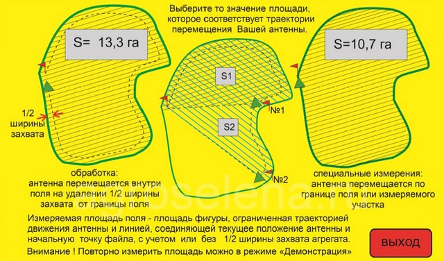 Измерение площади при помощи курсоуказателя "АГРОНАВИГАТОР Smart"